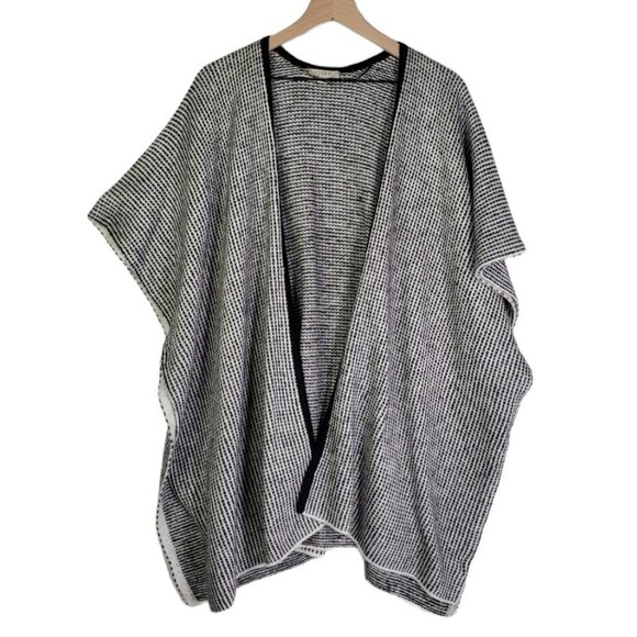 Loft‎ Sweater Poncho Shawl M/L Black Ivory Check Cardigan - Picture 1 of 7